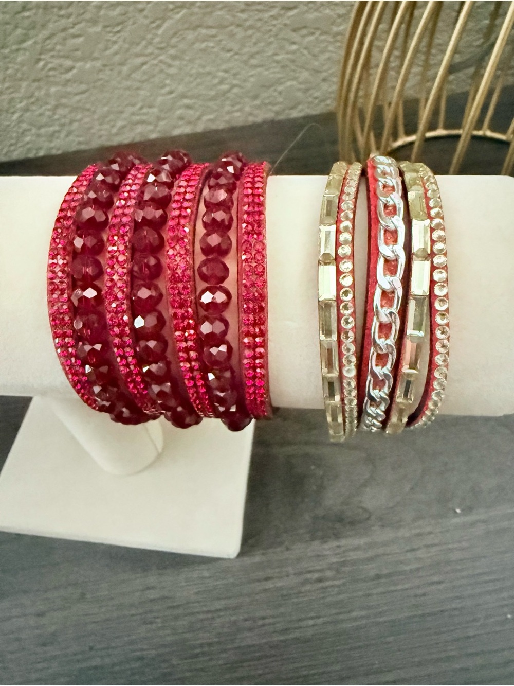 Red rhinestone faux leather Wrap Bracelet Set